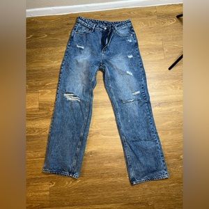 DARK BLUE DISTRESSED STRAIGHT JEANS SIZE L
